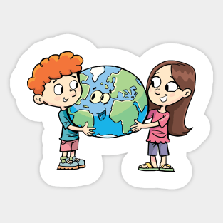 boy and a girl protect the planet earth Sticker